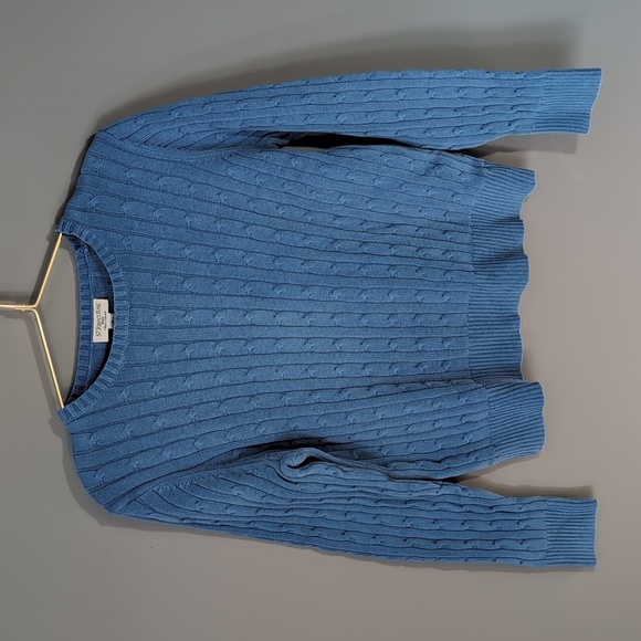 St. John's Bay Blue Cable Knit Cotton Sweater - Picture 1 of 5